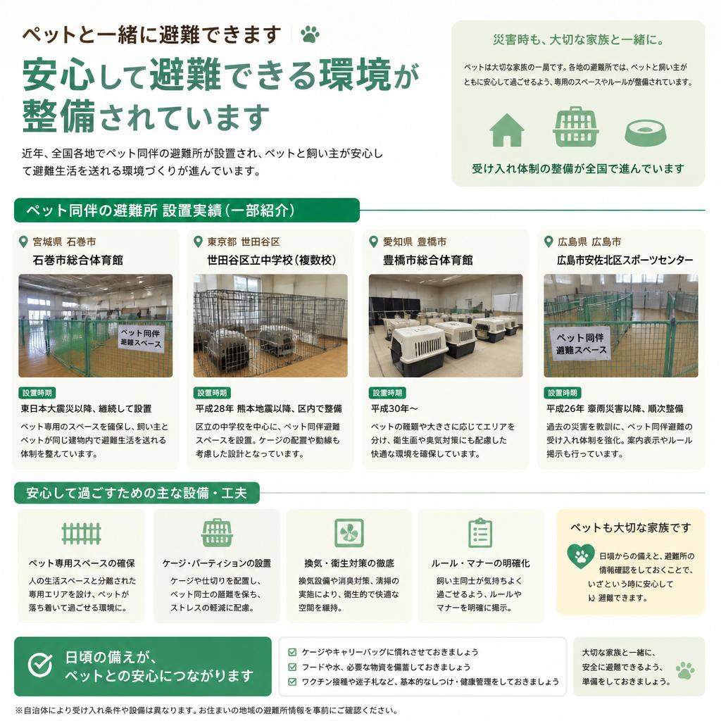 ペット同伴の避難所の実績