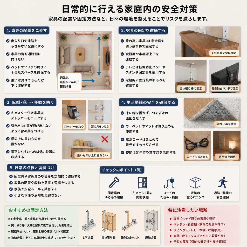 家庭内の安全対策で災害に備える