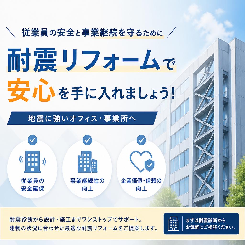 従業員の安全と事業継続を守るために、耐震リフォームで安心を手に入れましょう！