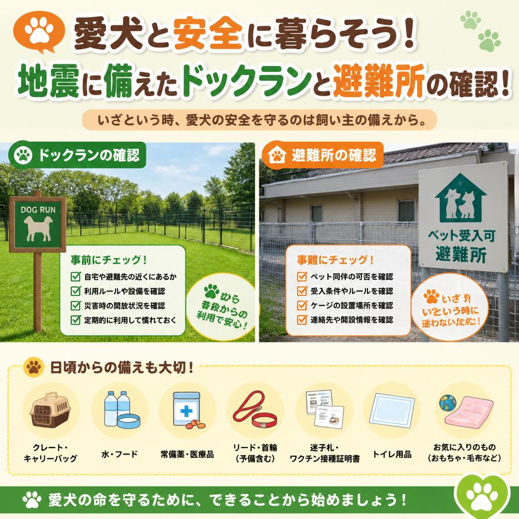 愛犬と安全に暮らそう！地震に備えたドックランと避難所の確認！