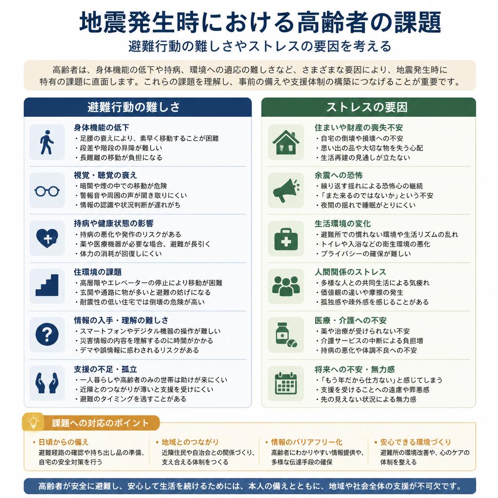 地震時の高齢者が直面する課題
