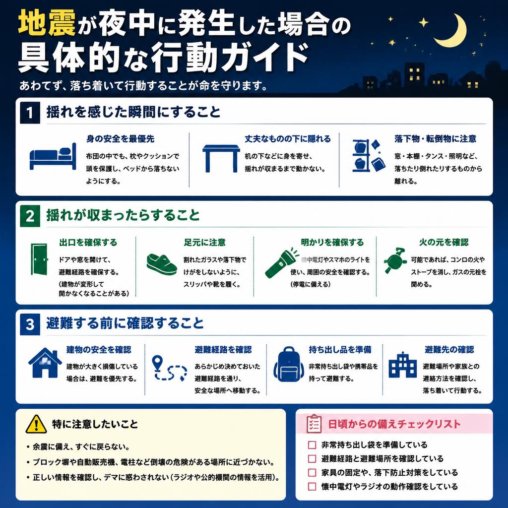 夜中の発生時に求められる行動とは？