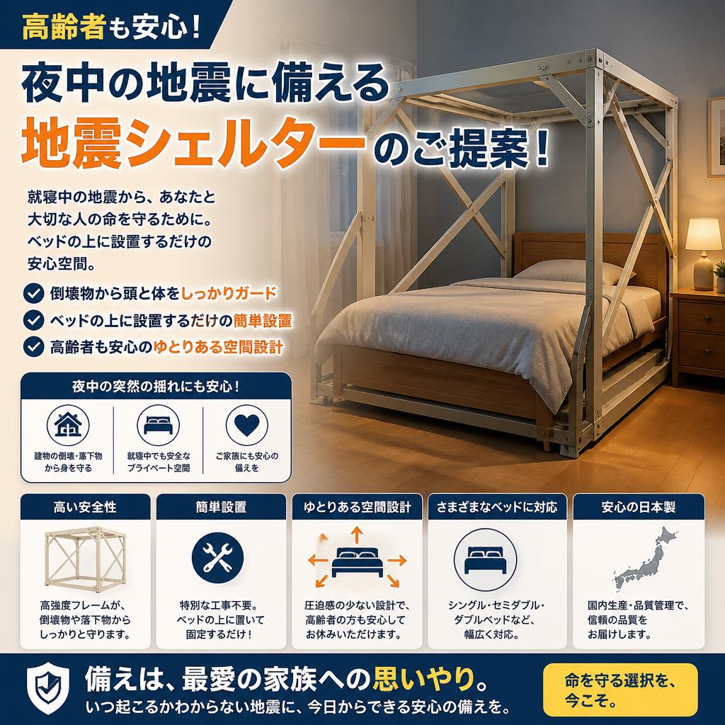 高齢者も安心！夜中の地震に備える地震シェルターのご提案！　ミホ工業