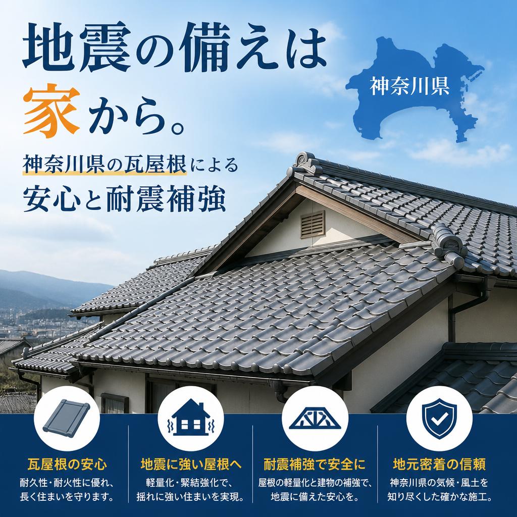 地震の備えは家から、神奈川県の瓦屋根による安心と耐震補強　　ミホ工業耐震補強