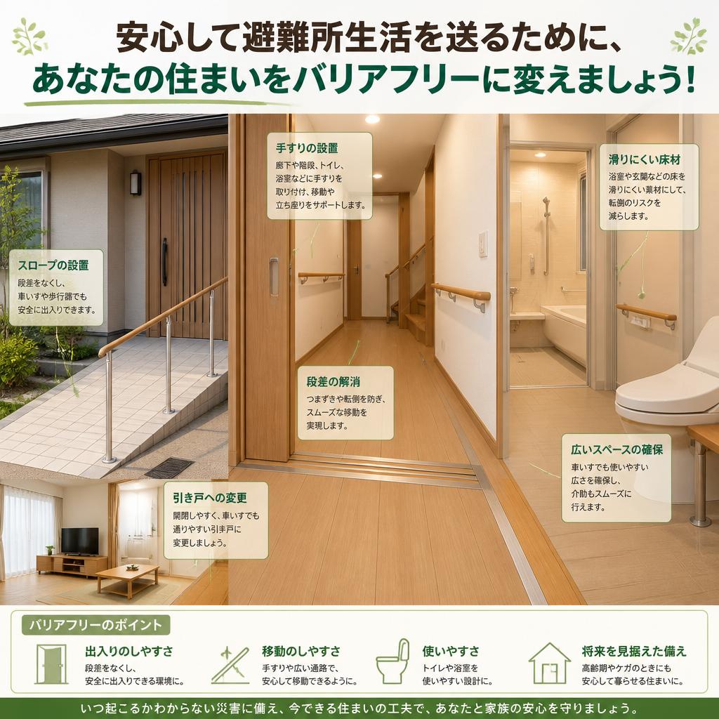 安心して避難所生活を送るために、あなたの住まいをバリアフリーに変えましょう！ミホ工業　防災